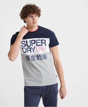 Superdry Crafted Print Colour Block Férfi Pólók Sötétkék | OPQJI0379